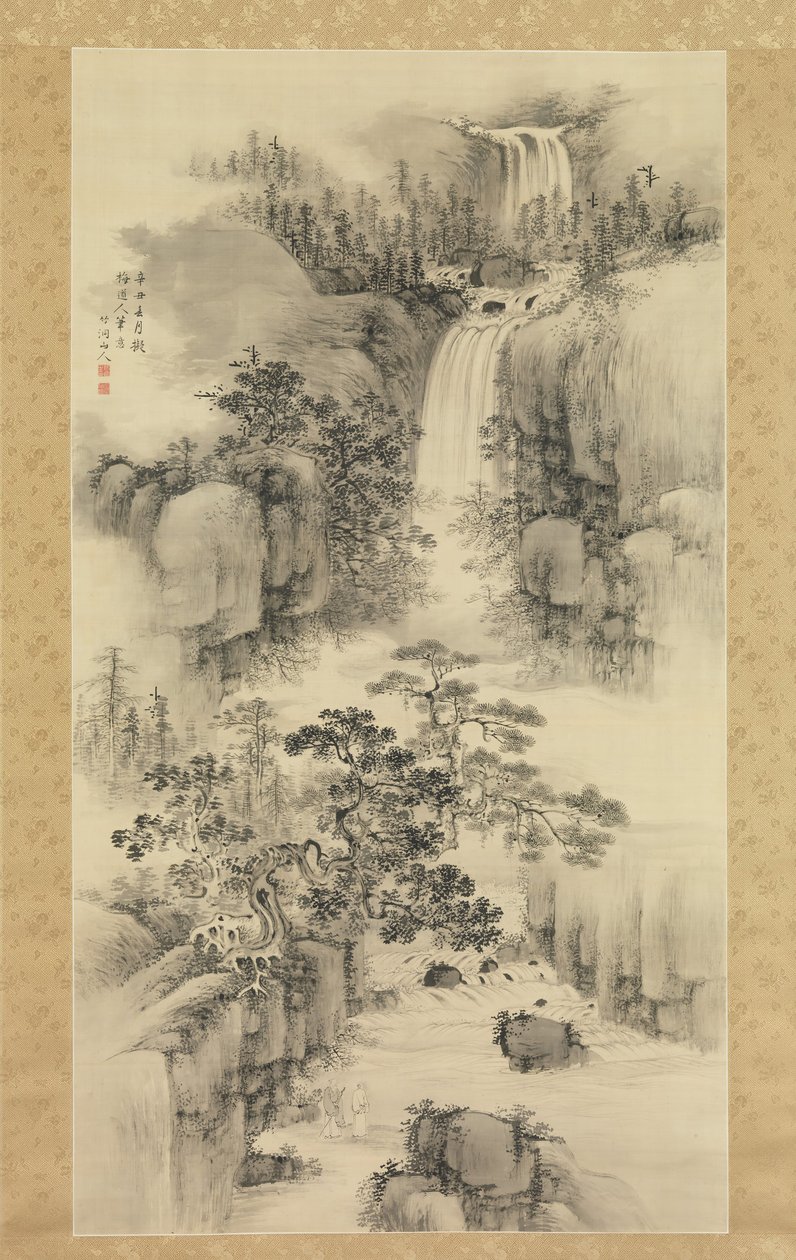 Paisagem com Cachoeira, 1841. de Nakabayashi Chikuto