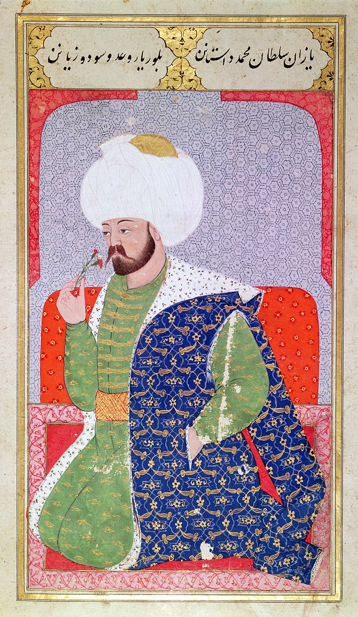 Hazine.1563 Mehmed II (1432-1481), do &39;Semailname&39;, 1579 (tinta e folha de ouro sobre velino) de Nakkaş Osman