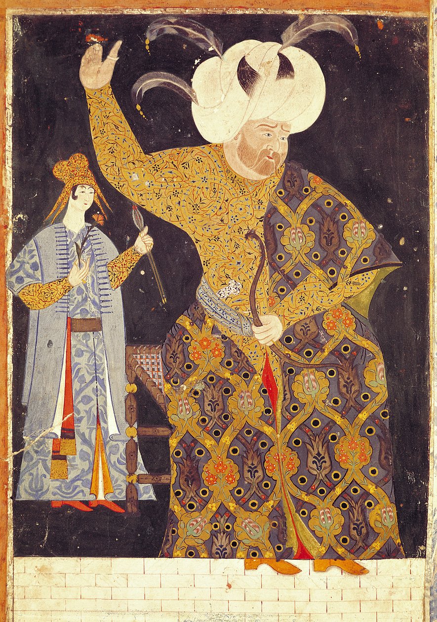 Retrato do sultão Selim II (1524-74) disparando arco e flecha de Nakkep, called Nigari Reis Haydar