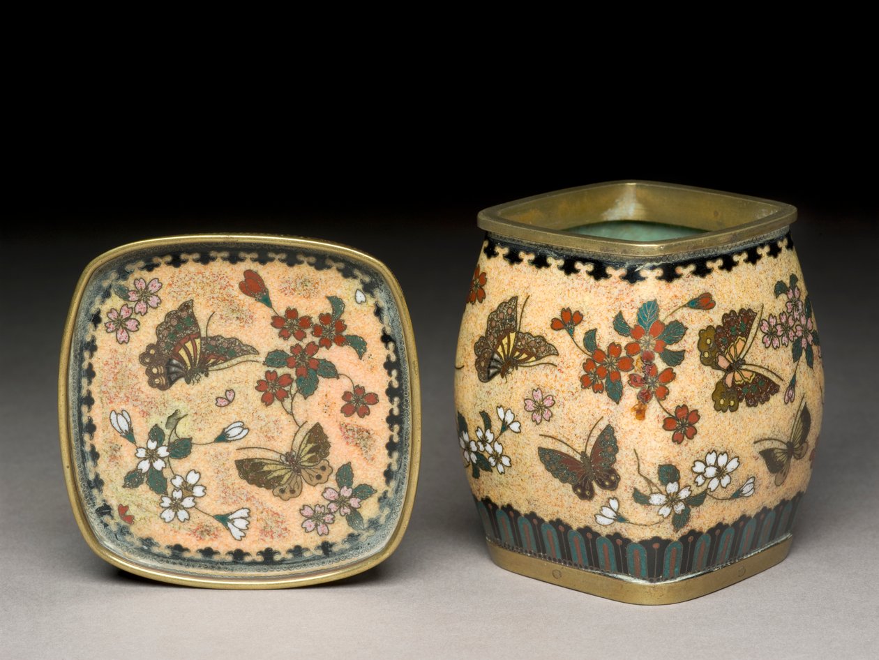 Prato e jarra pequena, período "Meiji", século XIX (cloisonne esmaltado) de Namikawa Yasuyuki