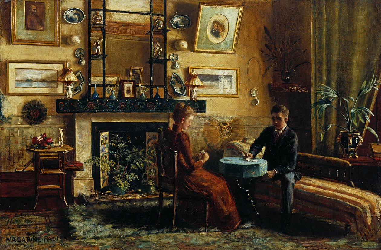 Interior com um par de cartas de jogar, 1887-91 de Nancy A. Sabine Pasley