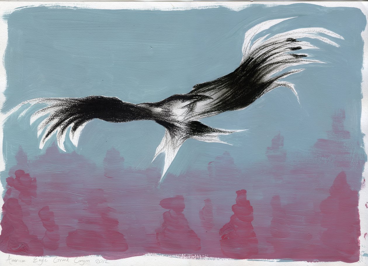 Canyon Eagle, 2014, (guache e carvão no papel) de Nancy Moniz Charalambous