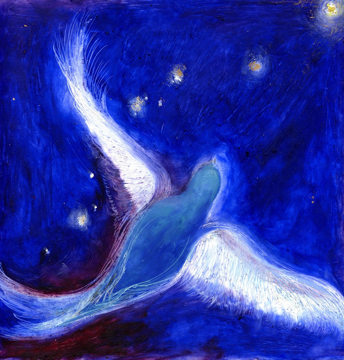 Star Bird, 2012, (óleo e folha de ouro no cartão) de Nancy Moniz Charalambous