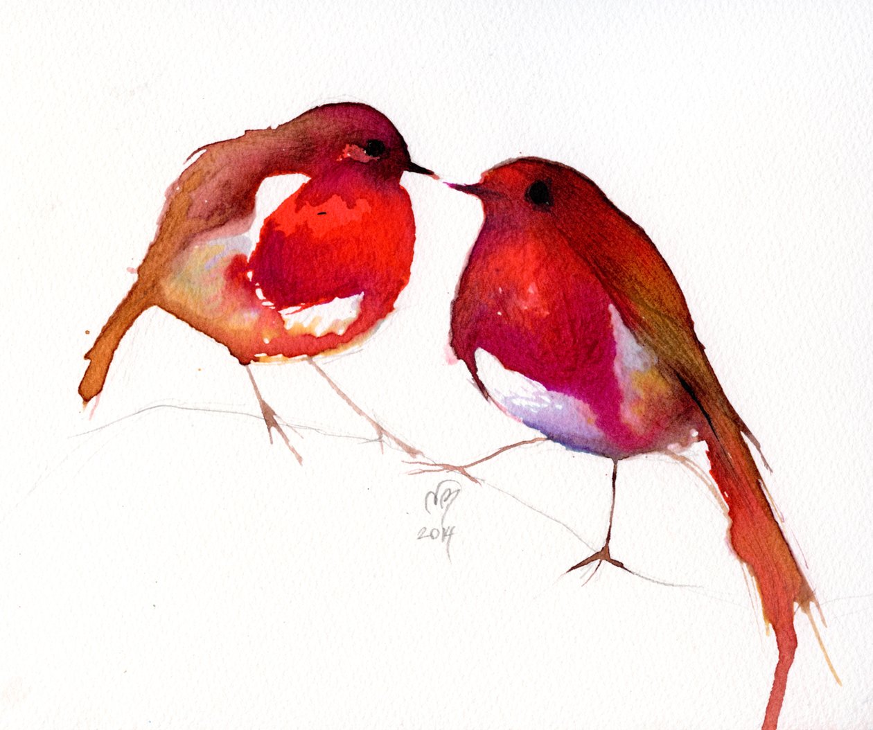 Dois Little Ink Birds, 2014, (tinta no papel) de Nancy Moniz Charalambous