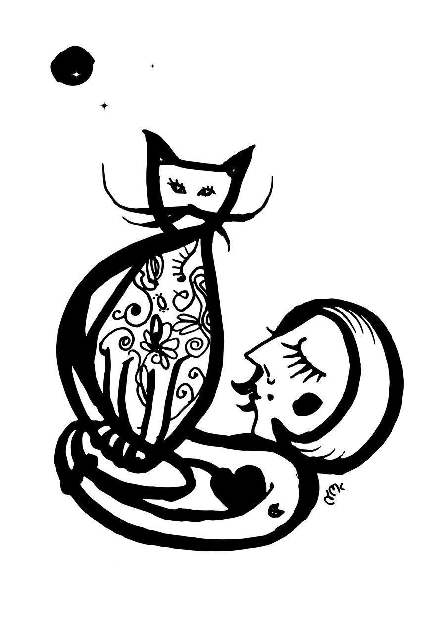 Arty Wednesday Cat, 2021 (tinta sobre cartão) de Nancy Moniz Charalambous