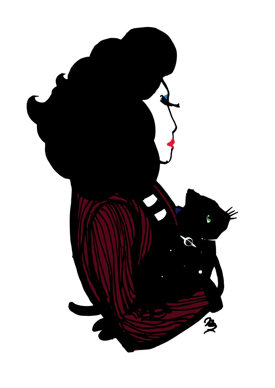 Galaxy Thursday Cat, 2021 (tinta sobre cartão) de Nancy Moniz Charalambous