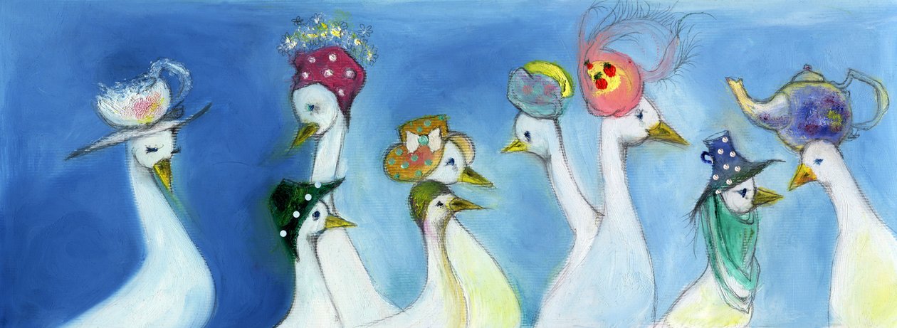 Tea Duck, 2015, (pastéis de óleo e lápis no cartão) de Nancy Moniz Charalambous
