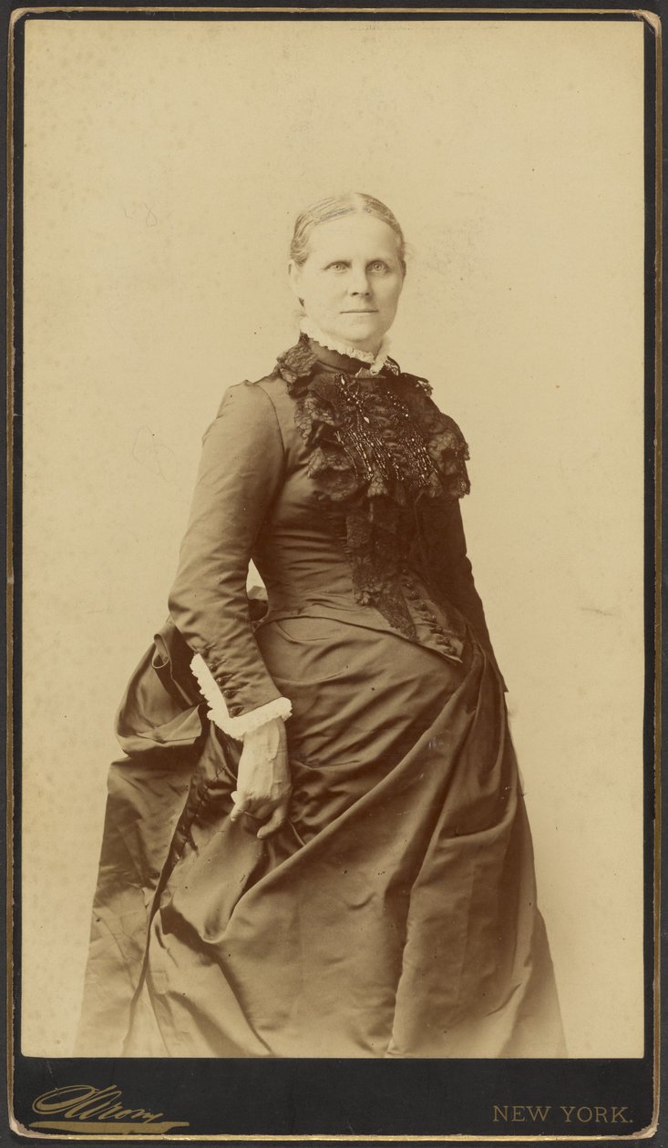 Mulher não identificada de vestido comprido, em pé de Napoleon Sarony