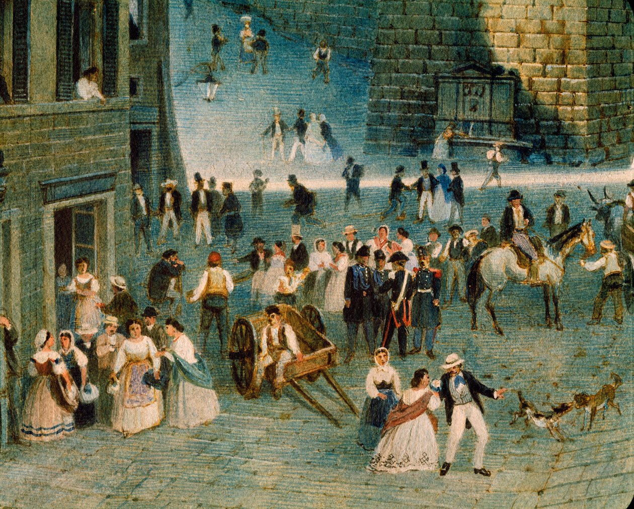 Férias na Praça Grimana em Perugia, por Napoleone Verga (1833-1916) de Napoleone Verga