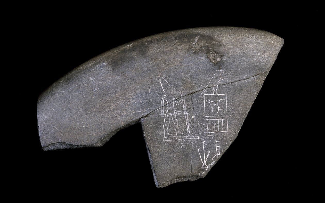 Fragmento da bacia de pedra inscrita, c.3285 aC (siltstone esculpida) de Naqada I Period Egyptian