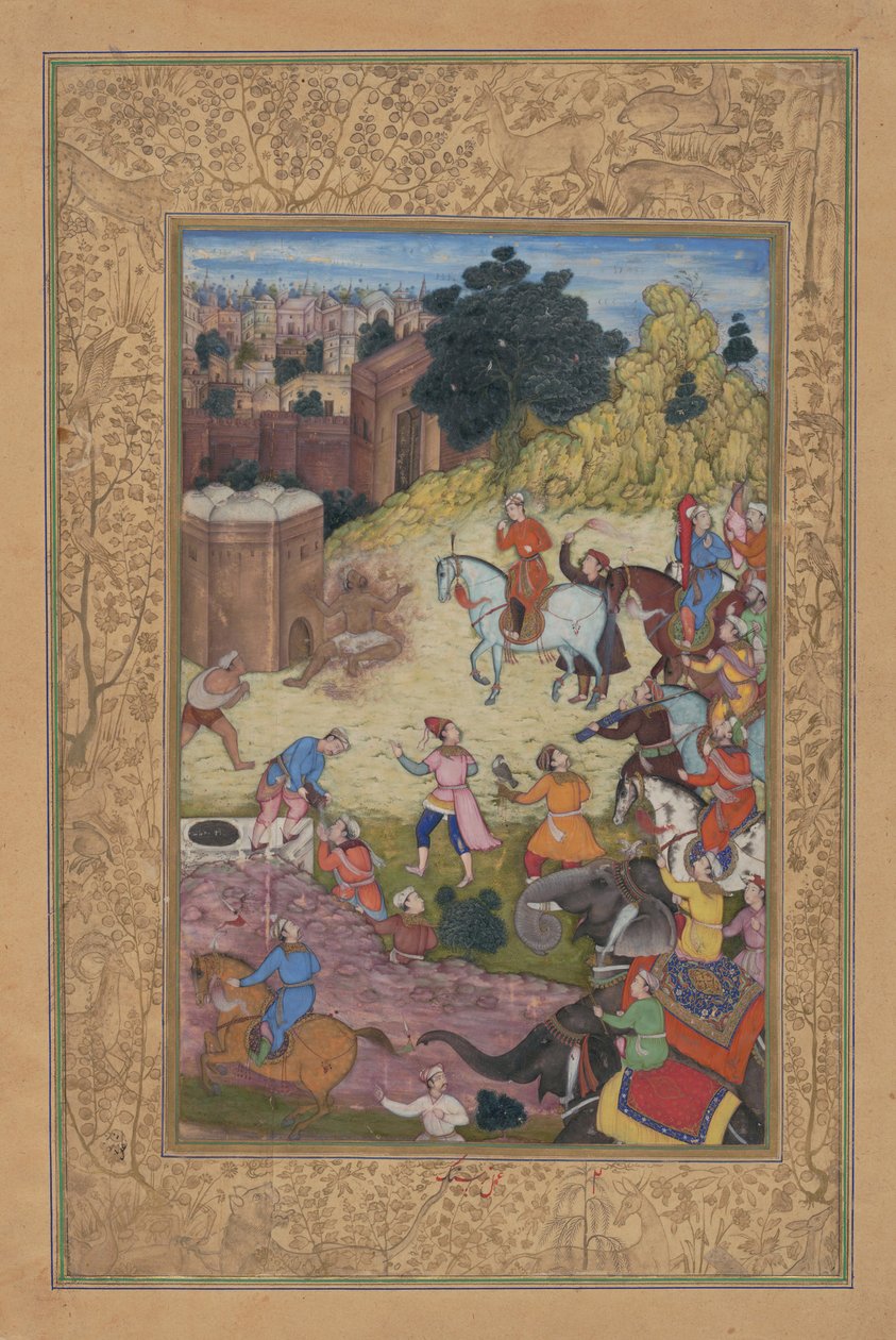 Um Guardião de Banhos é Consumido pela Paixão por seu Amado, Folio de um Khamsa..., 1597-98. de Nar Singh