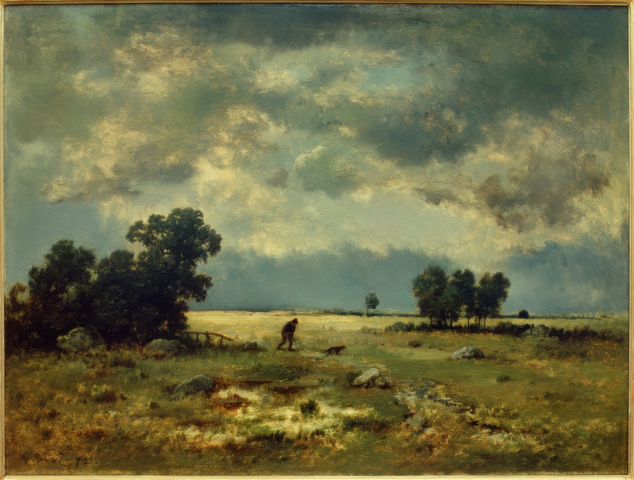 Paisagem de tempestade (com caçador) de Narcisse Diaz de la Pena