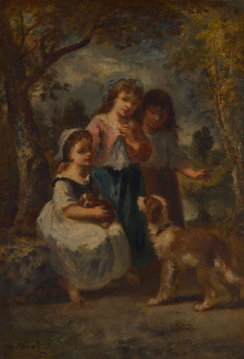 Três meninas, c.1870 de Narcisse Virgile Diaz de la Peña