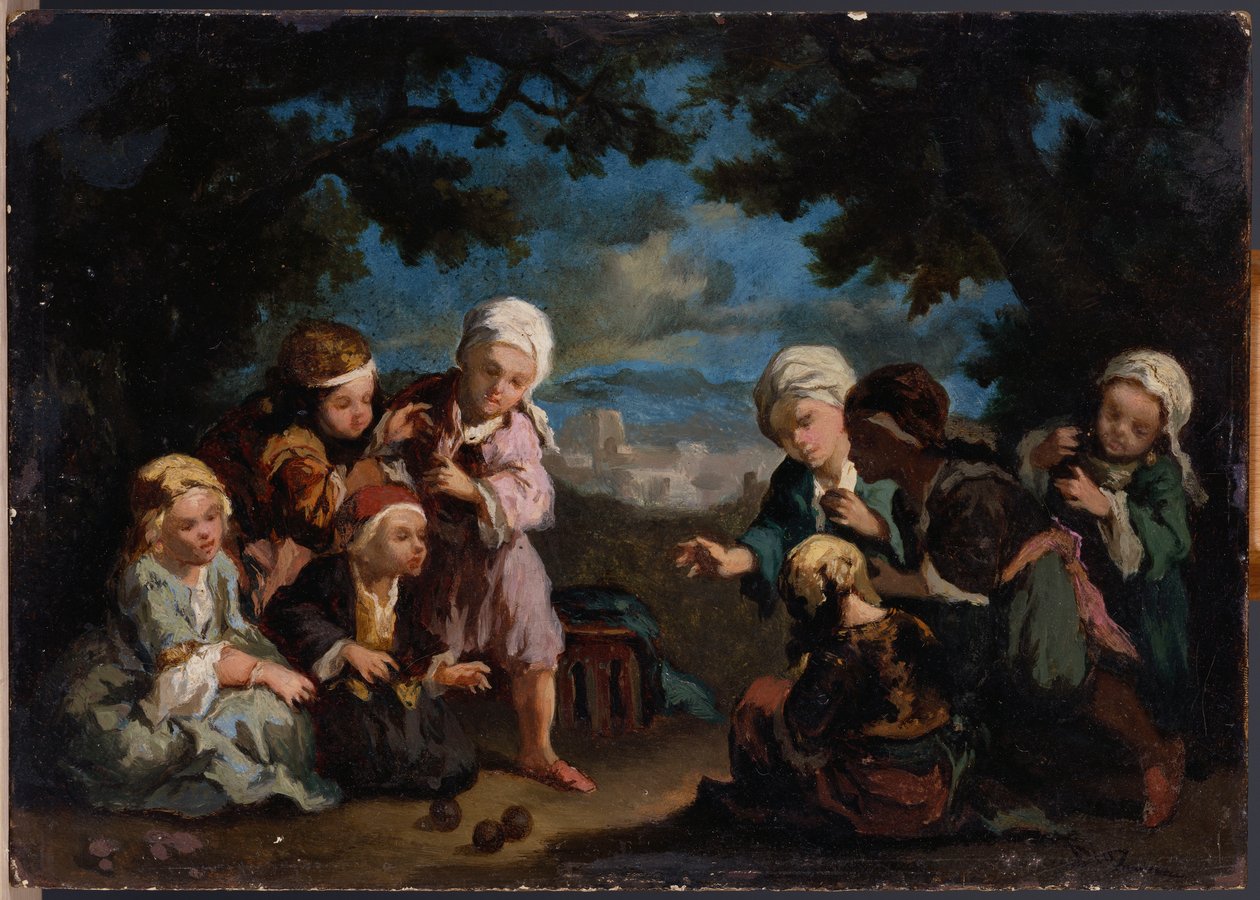 Crianças turcas jogando bocha em uma compensação de Narcisse Virgile Diaz de la Peña