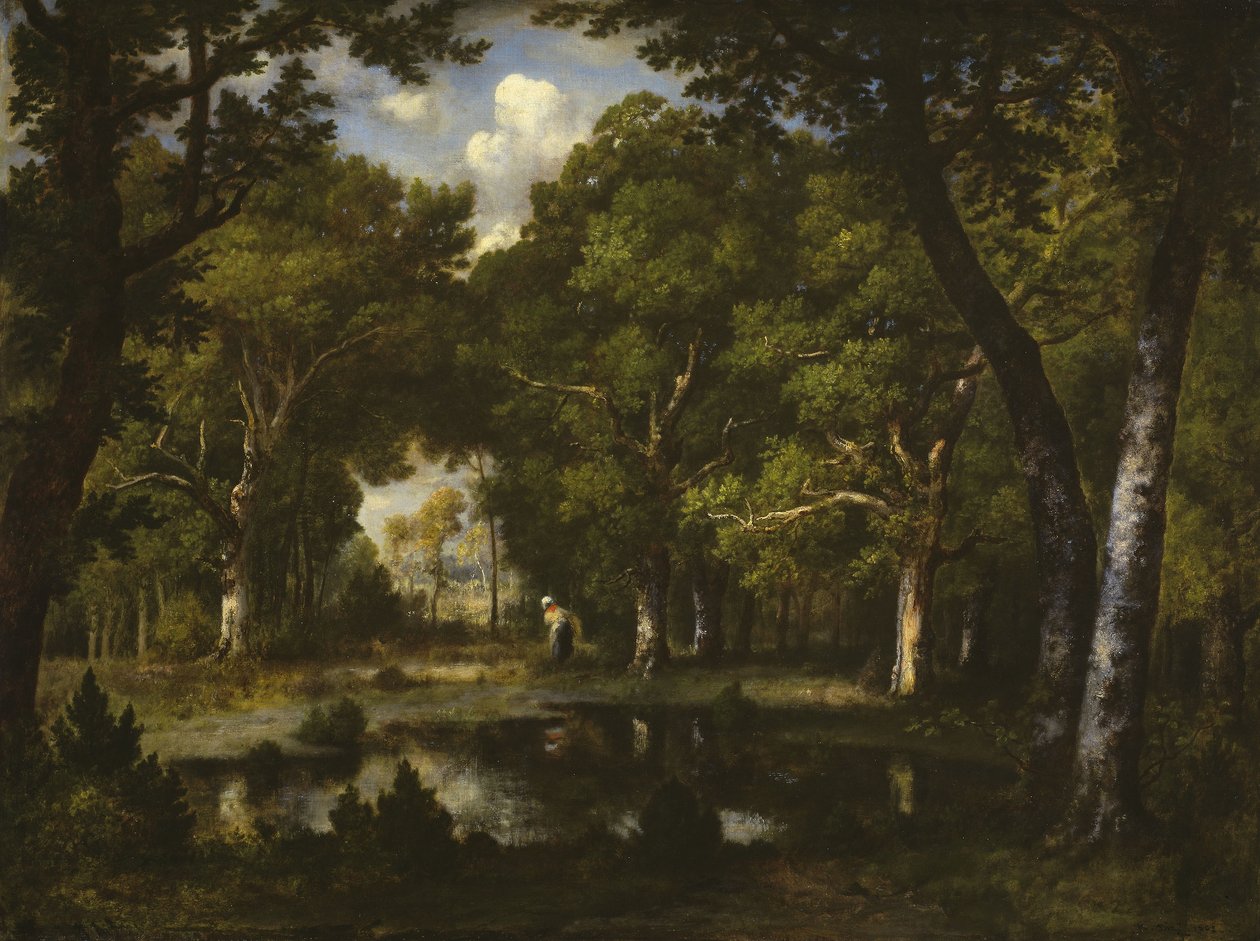Lagoa na floresta de Narcisse Virgile Diaz de la Peña