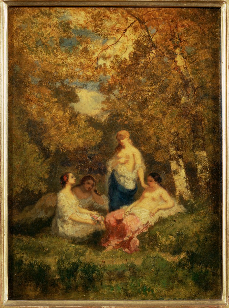 Quatre filles au repos dans la foret - Quatro raparigas a descansar numa ... de Narcisse Virgile Diaz de la Peña