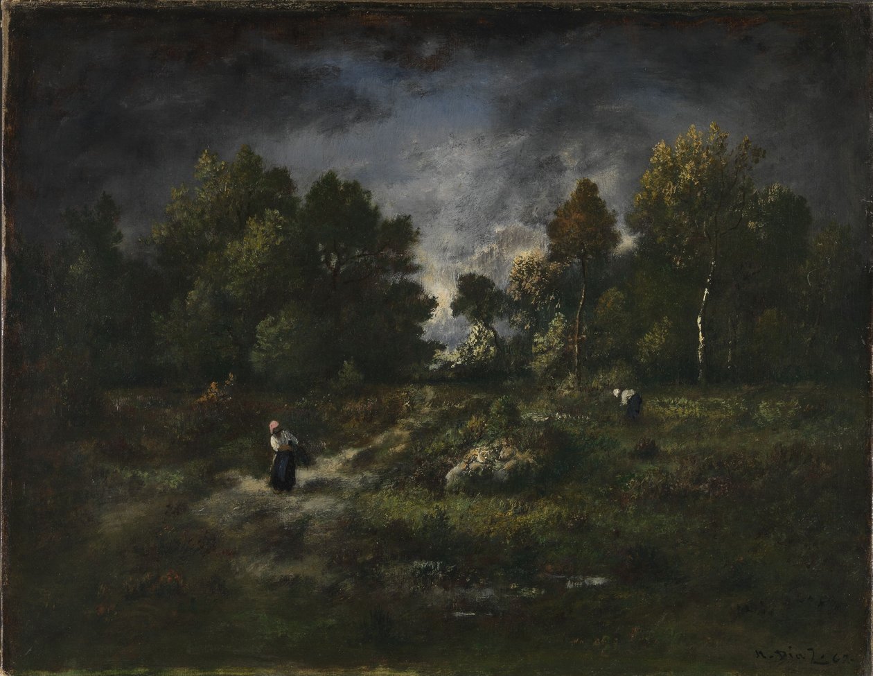 Paisagem florestal com apanhadores de lenha de Narcisse Virgile Diaz de la Peña