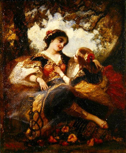 Turkish Mother and Child, c.1844-60 (óleo no quadro de composição) de Narcisse Virgile Diaz de la Peña