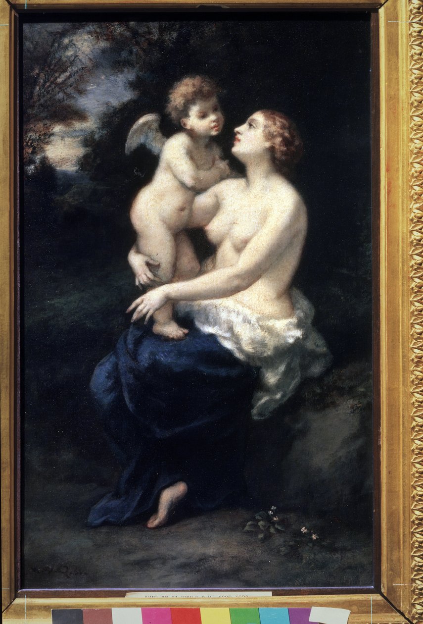 "Vénus com Cupido no colo". Pintura de Narciso Virgilio Diaz de la Pena (1807-1876) Museu de Belas Artes Pushkin do século XIX, Moscovo de Narcisse Virgile Diaz de la Peña