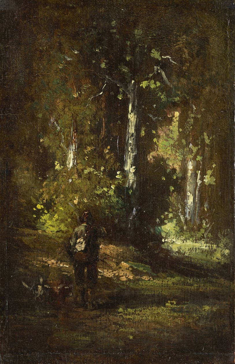 Vista do interior da floresta com caçador de Narcisse Virgilio Diaz de la Peña, Alexandre Gabriel Decamps