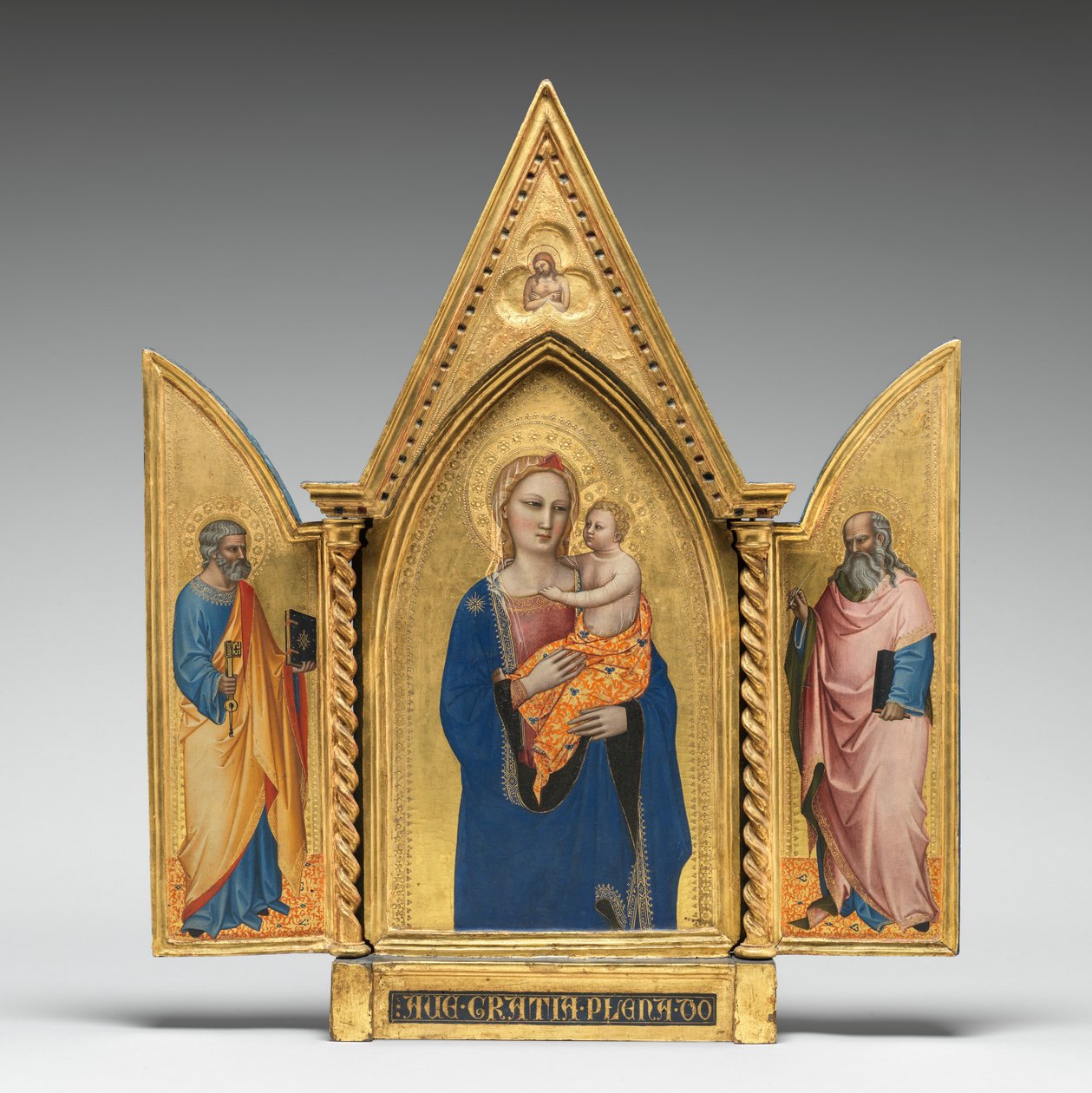 Madonna and Child, com Santos Pedro e João Evangelista, e Man of Sorrows [tríptico inteiro] de Nardo di Cione