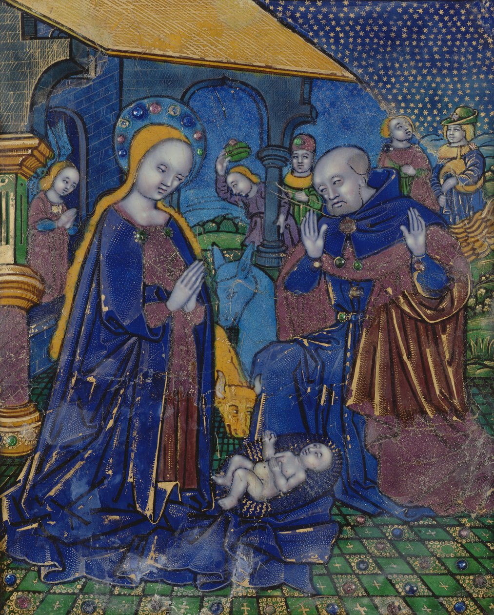 Placa representando a adoração da criança, Limoges (esmalte) de Nardon Penicaud