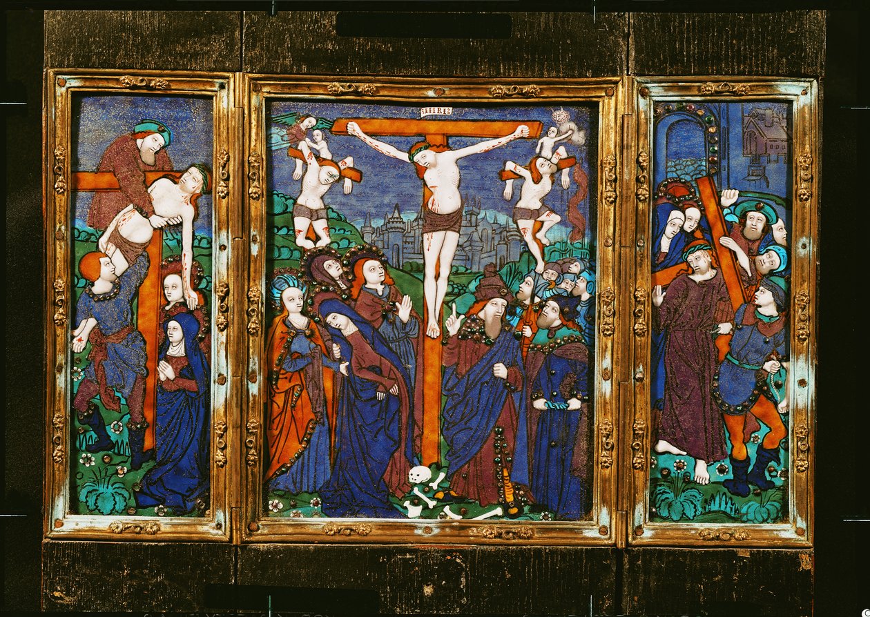 Tríptico representando a Crucificação, Limousin (esmalte) de Nardon Penicaud