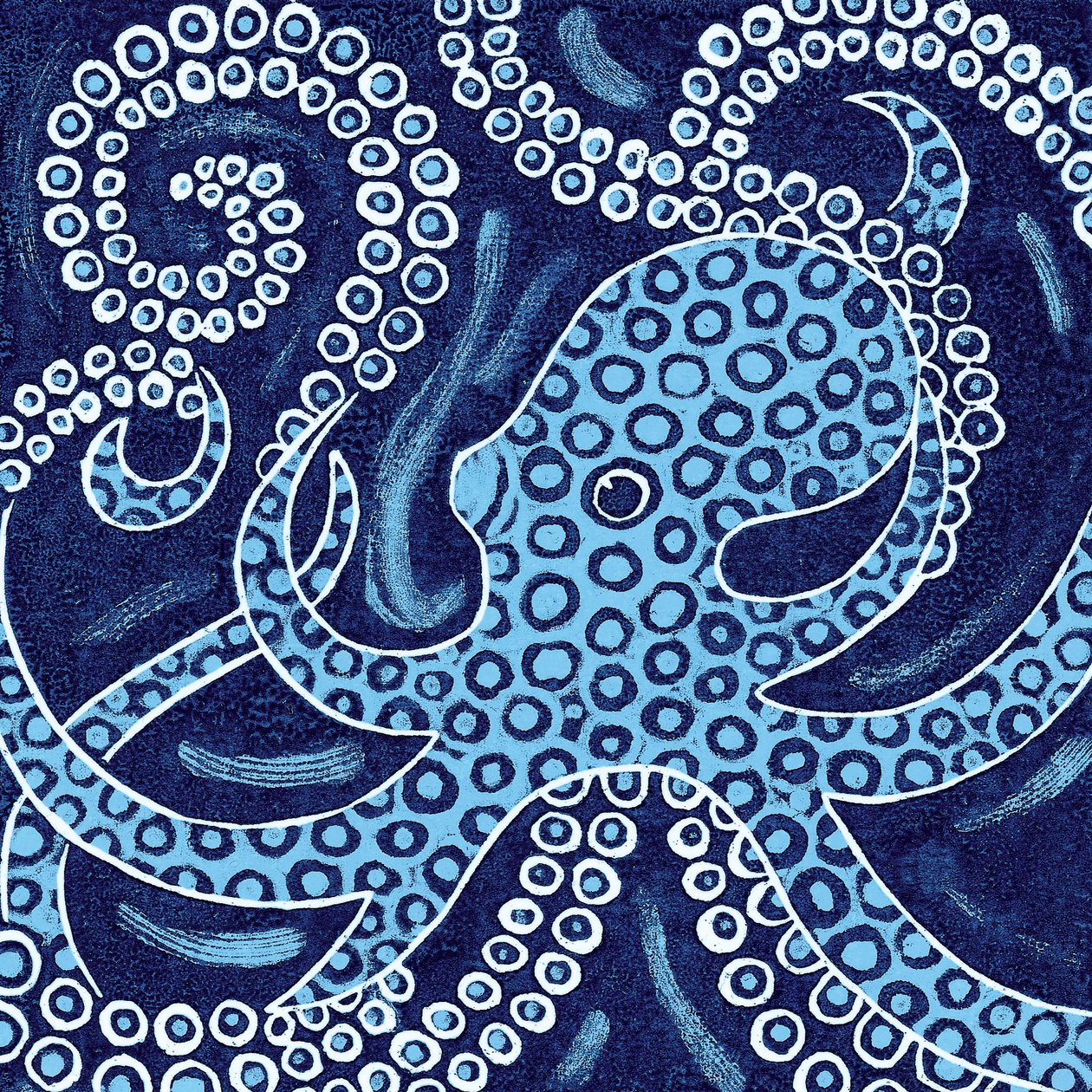 Polvo de Anéis Azuis, 2010 (xilogravura colorida) de Nat Morley