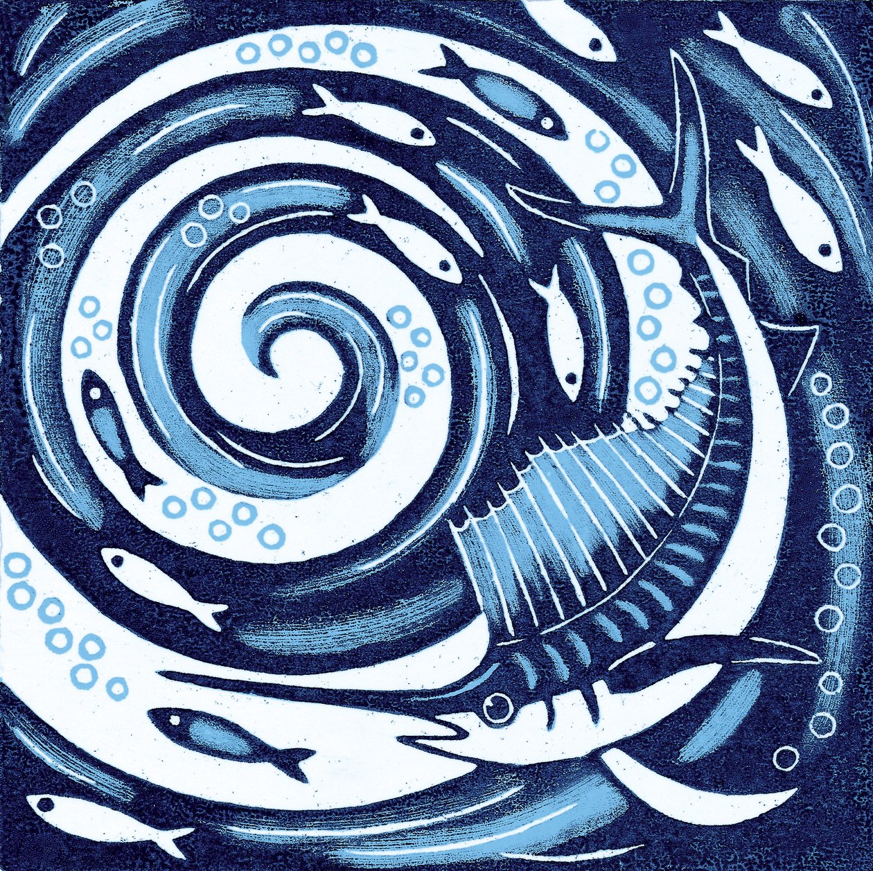 Veleiro, 2010 (xilogravura colorida) de Nat Morley