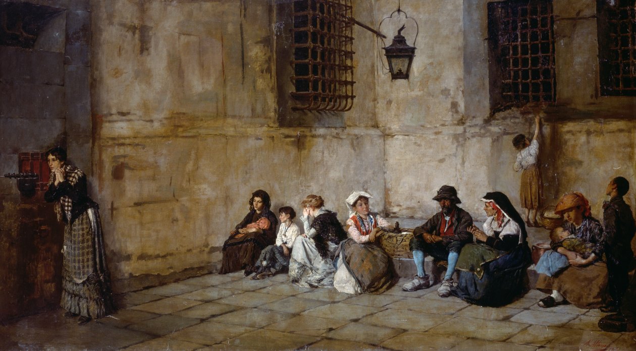 A espera, os familiares dos prisioneiros, por Natale Attanasio (1846-1923) de Natale Attanasio