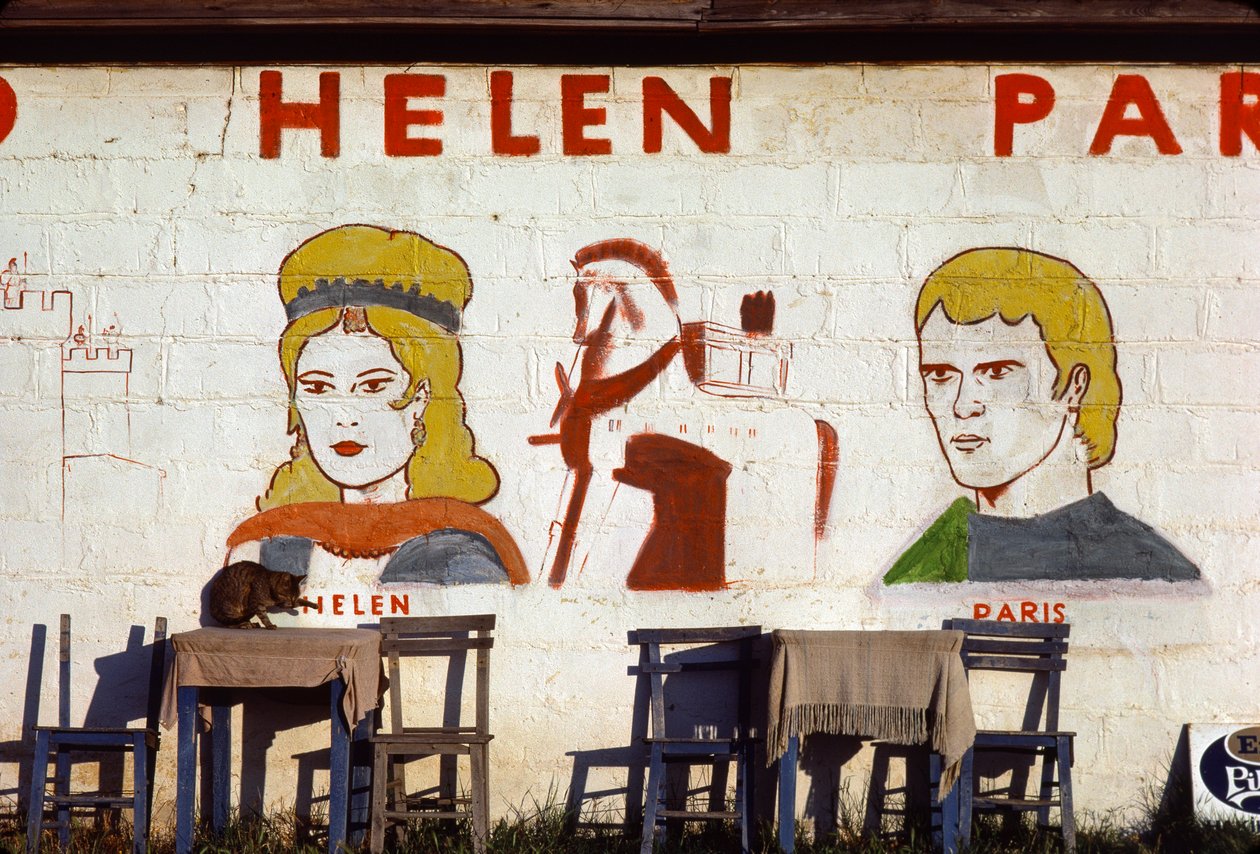 Mural no café Helena de Troia em Troia, Turquia de Nathan Benn