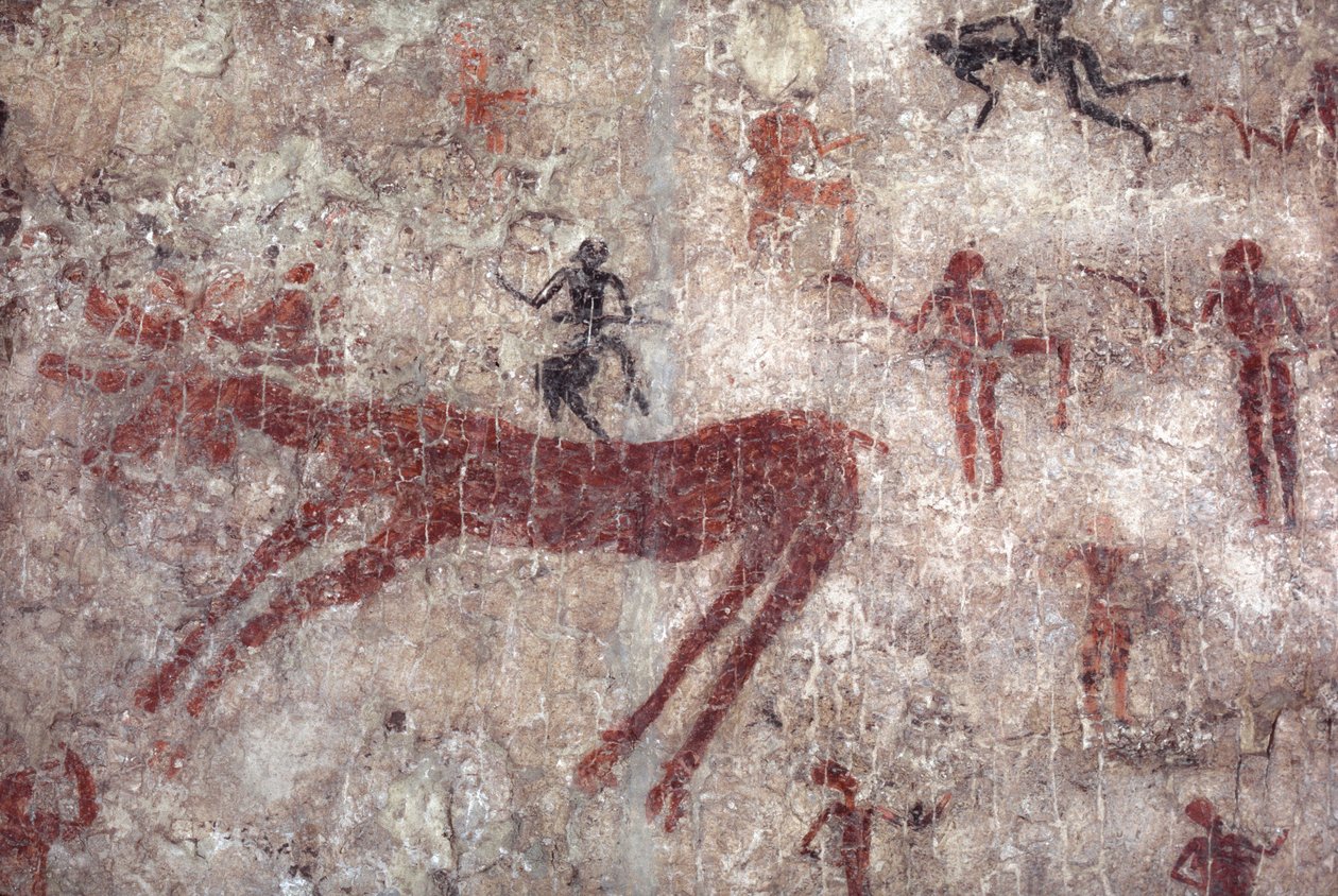 Pintura mural neolítica de caça e caçadores Catal Huyuk de Nathan Benn