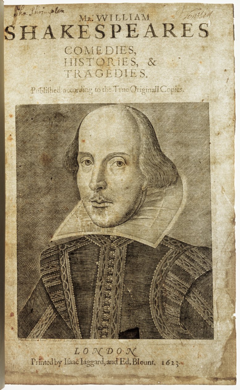 Retrato de William Shakespeare no frontispício de Comédias, histórias e tragédias em... de Nathan Benn