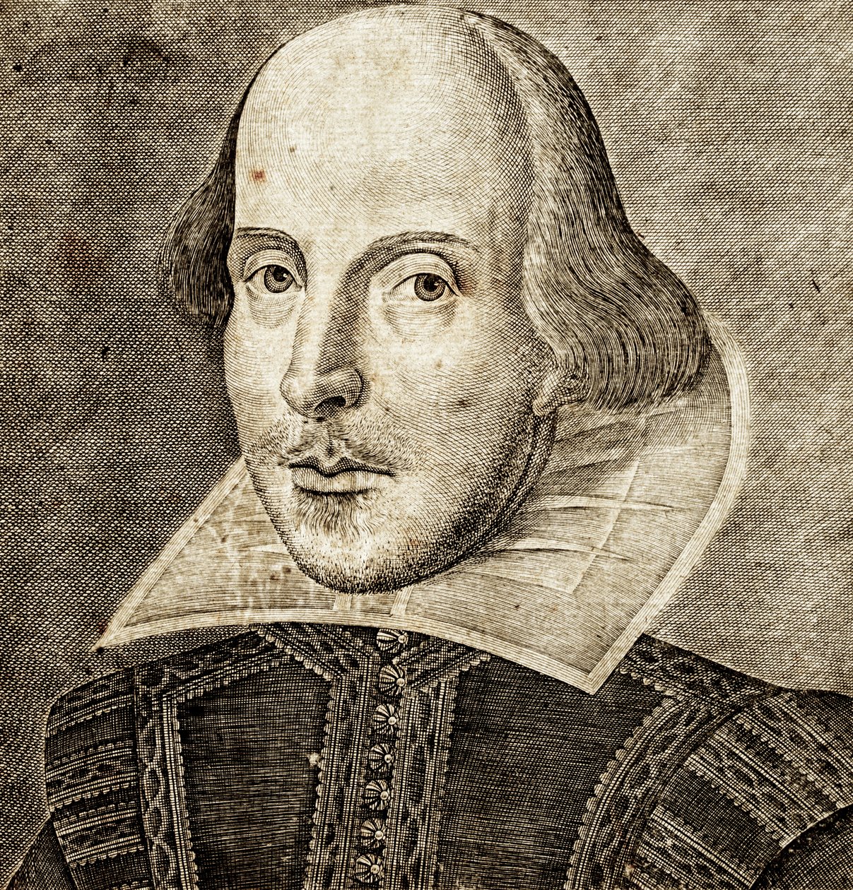 Retrato de William Shakespeare no frontispício de Comédias, histórias e tragédias em... de Nathan Benn