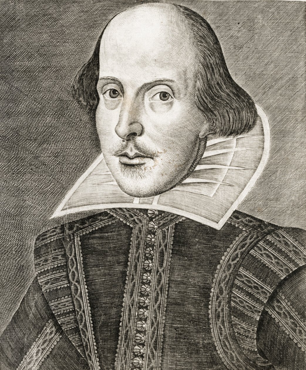 Retrato de William Shakespeare no frontispício de Comédias, histórias e tragédias em... de Nathan Benn
