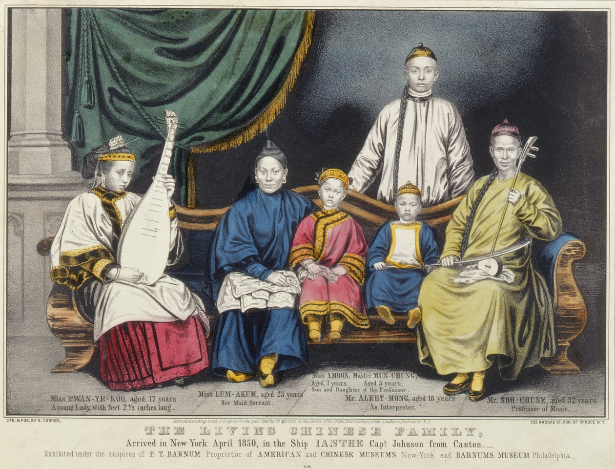 Publicidade de cartazes The Living Chinese Family, 1850 de Nathaniel Currier