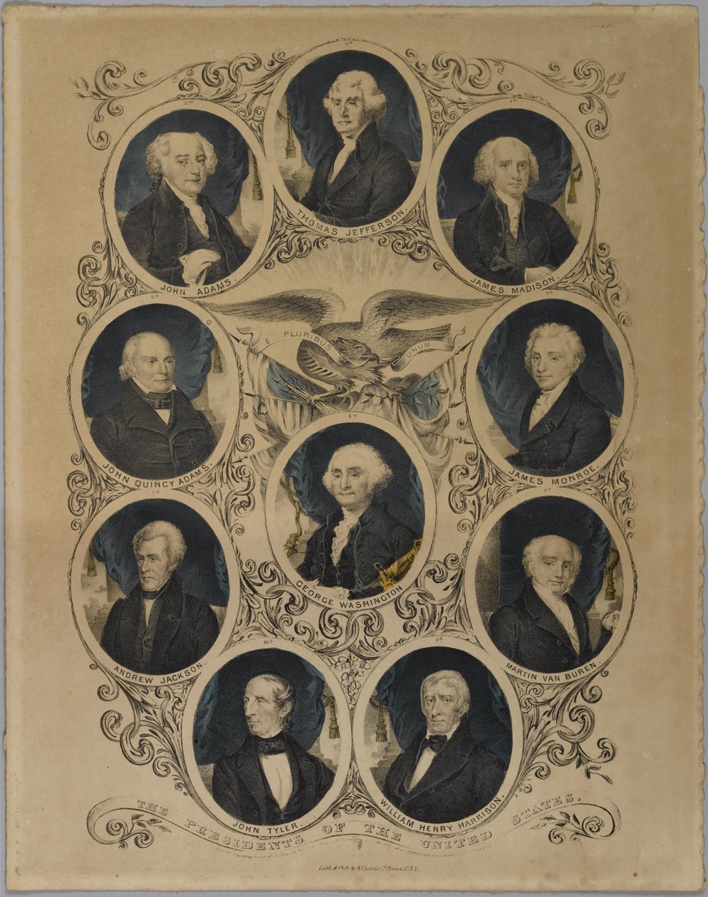 Presidentes dos Estados Unidos, 1844 (litho colorido à mão) de Nathaniel Currier