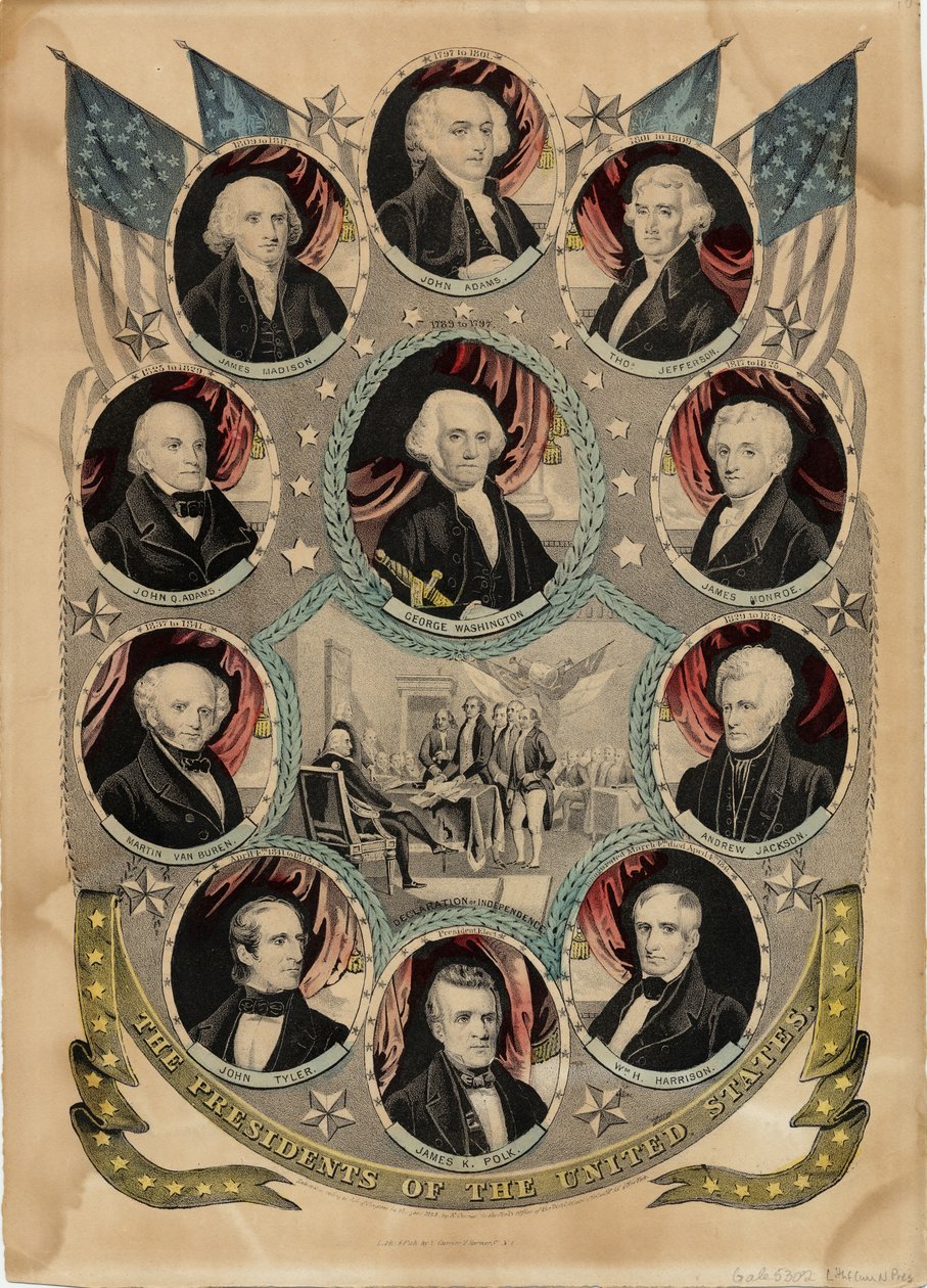 Os presidentes dos Estados Unidos, publicado por N. Currier, Nova York, c.1844 de Nathaniel Currier