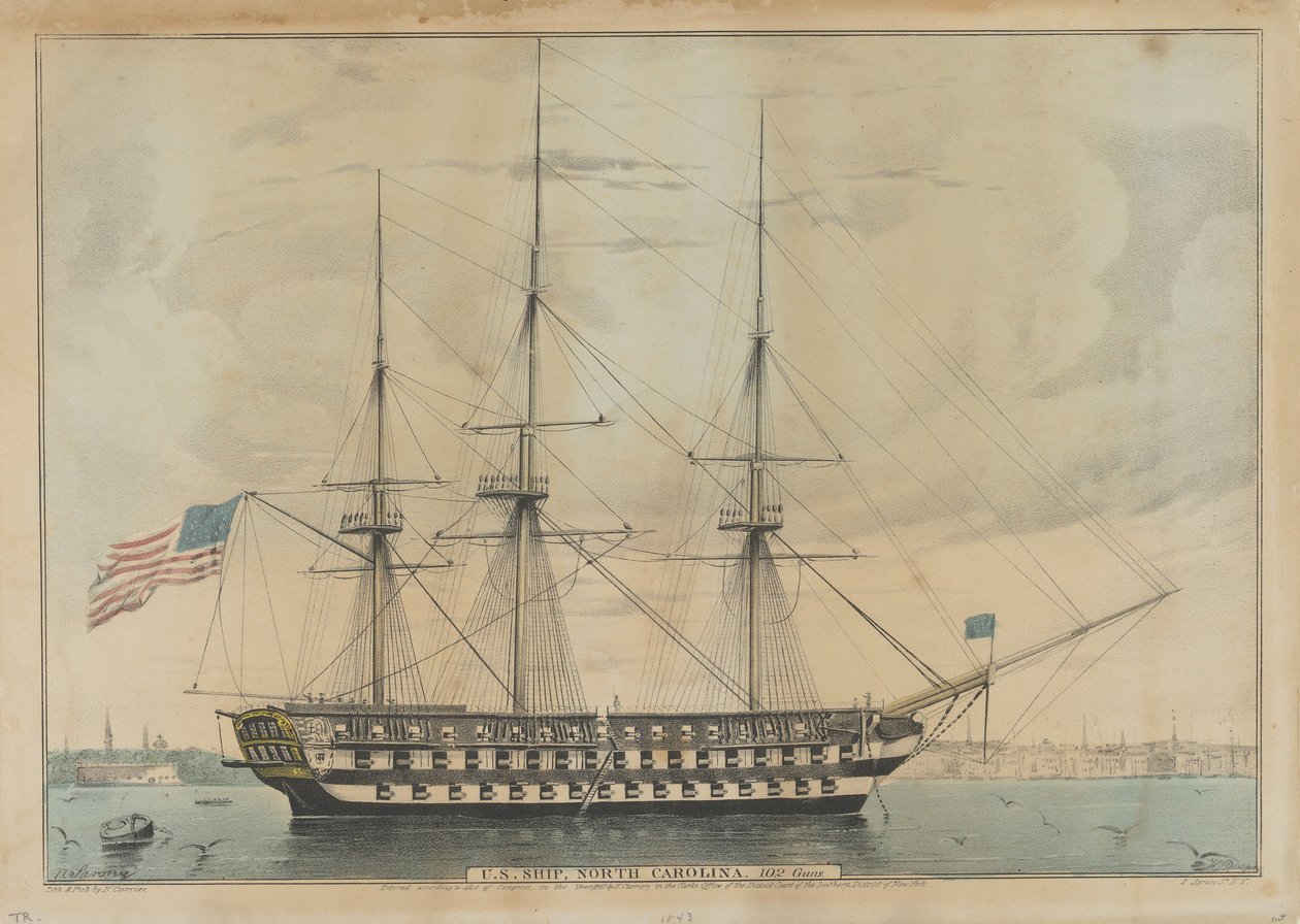 EUA navio Carolina do Norte, 102 armas, 1843 de Nathaniel Currier