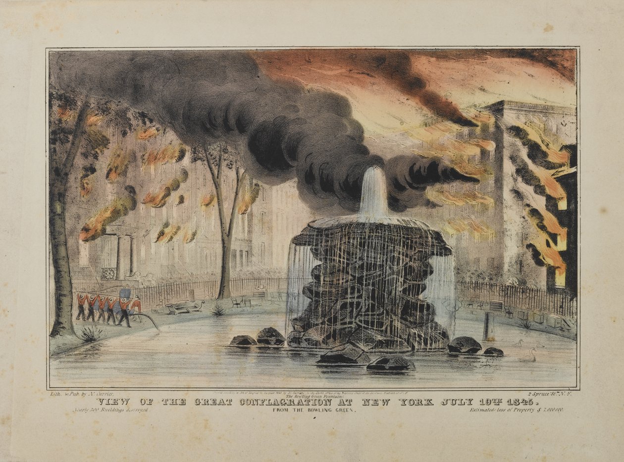 Vista da Grande Conflagração em Nova York, em 10 de julho de 1845, do Bowling Green, publicado por N. Currier, 1845 de Nathaniel Currier