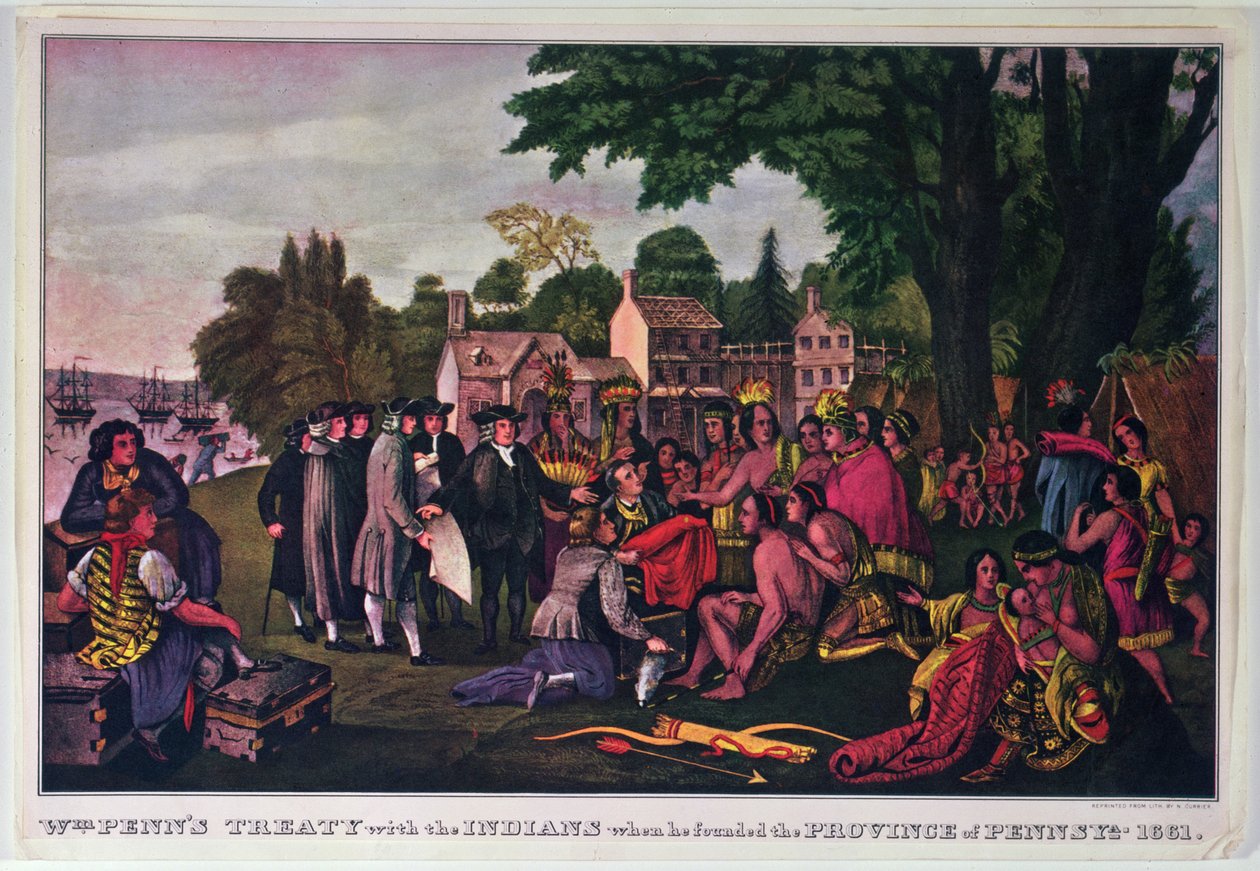 Tratado de William Penn com os índios quando fundou a Província da Pensilvânia, 1661 de Nathaniel Currier
