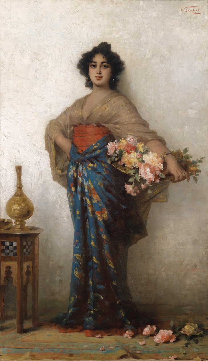 Beleza oriental com cesta rosa de Nathaniel Sichel