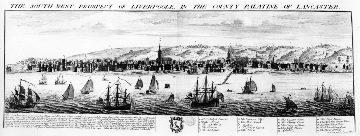 A perspectiva do Sudoeste de Liverpool, no Condado de Palatine de Lancaster, 1728 de Nathaniel and Samuel Buck