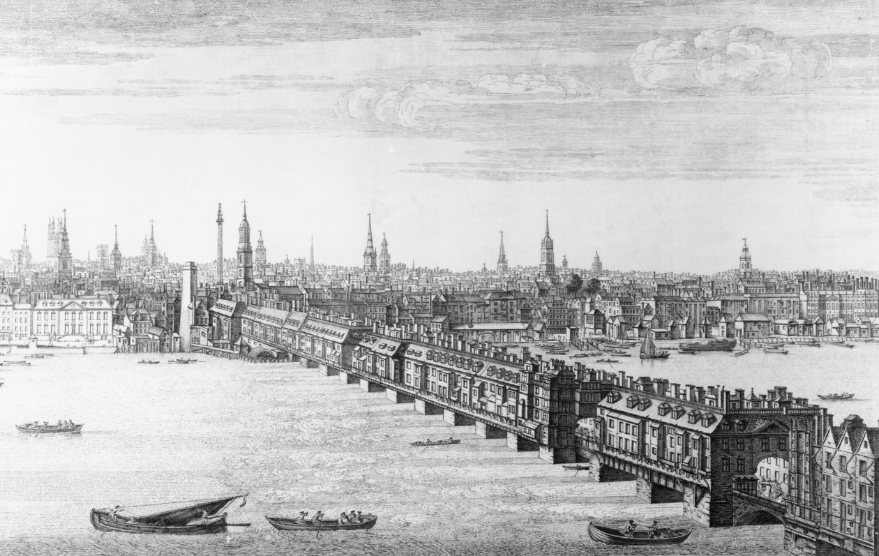 Frente Oeste da Ponte de Londres, 1749 de Nathaniel and Samuel Buck
