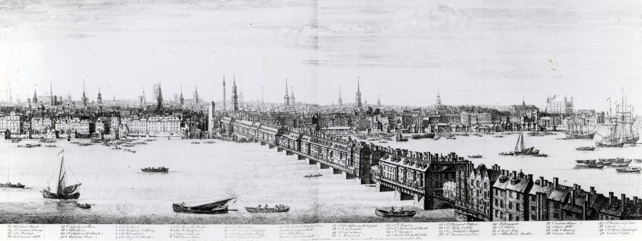 Frente Oeste da Ponte de Londres, 1749 de Nathaniel and Samuel Buck