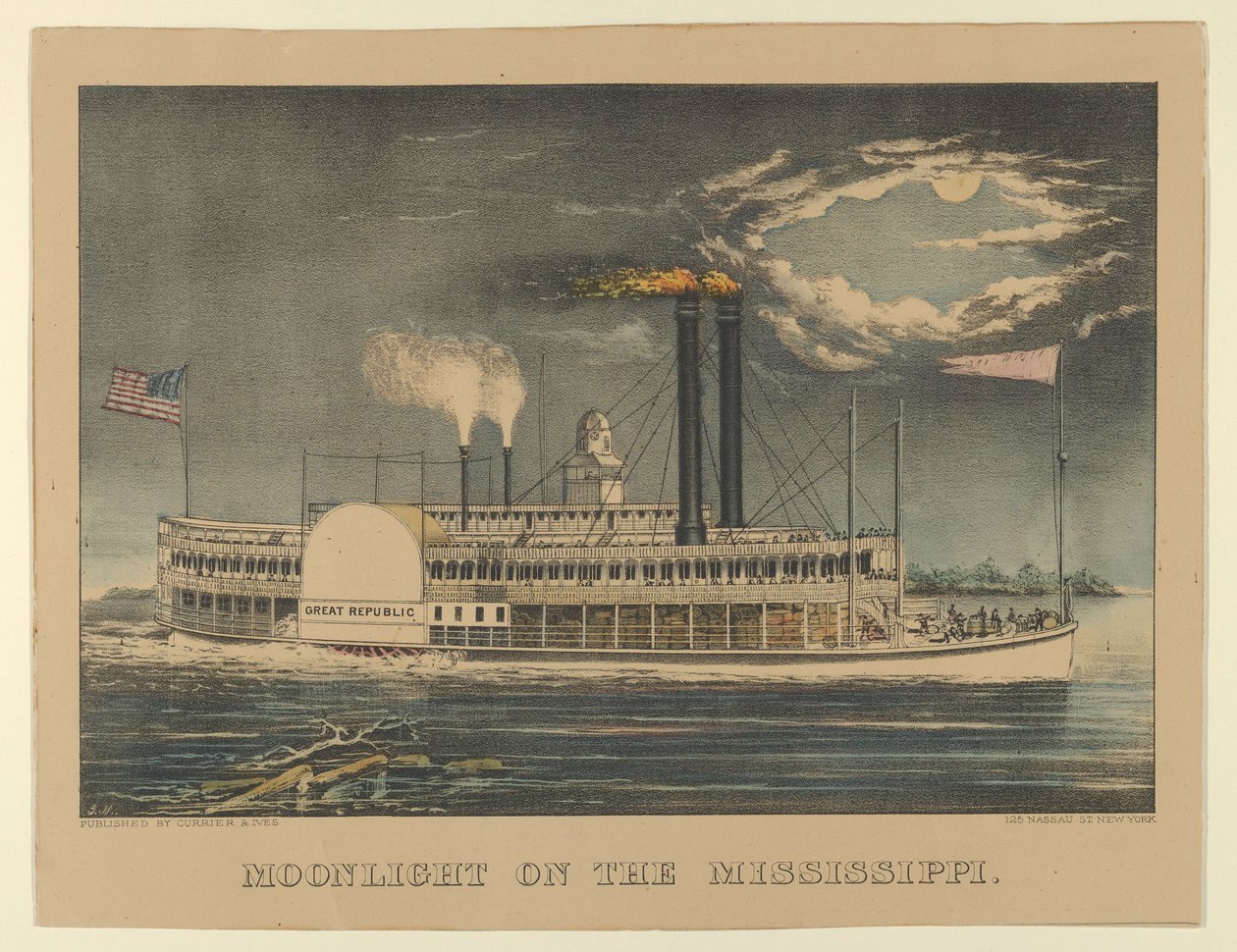 Luar no Mississippi, 1872-74., 1872-74. Criadores: Nathaniel Currier, James Merritt Ives, Currier e Ives. de Currier and Ives