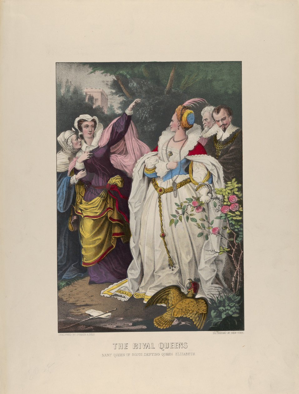 The Rival Queens - Mary Queen of Scots Defying Queen Elizabeth, 1857-72., 1857-72. Criadores: Nathaniel Currier, James Merritt Ives, Currier e Ives. de Currier and Ives