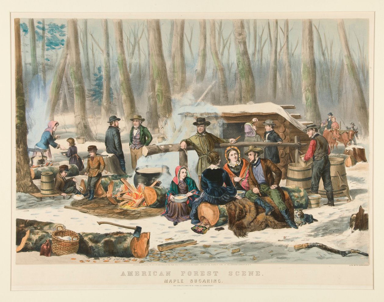 Cena da Floresta Americana, Açucaramento de Ácer de Nathaniel Currier