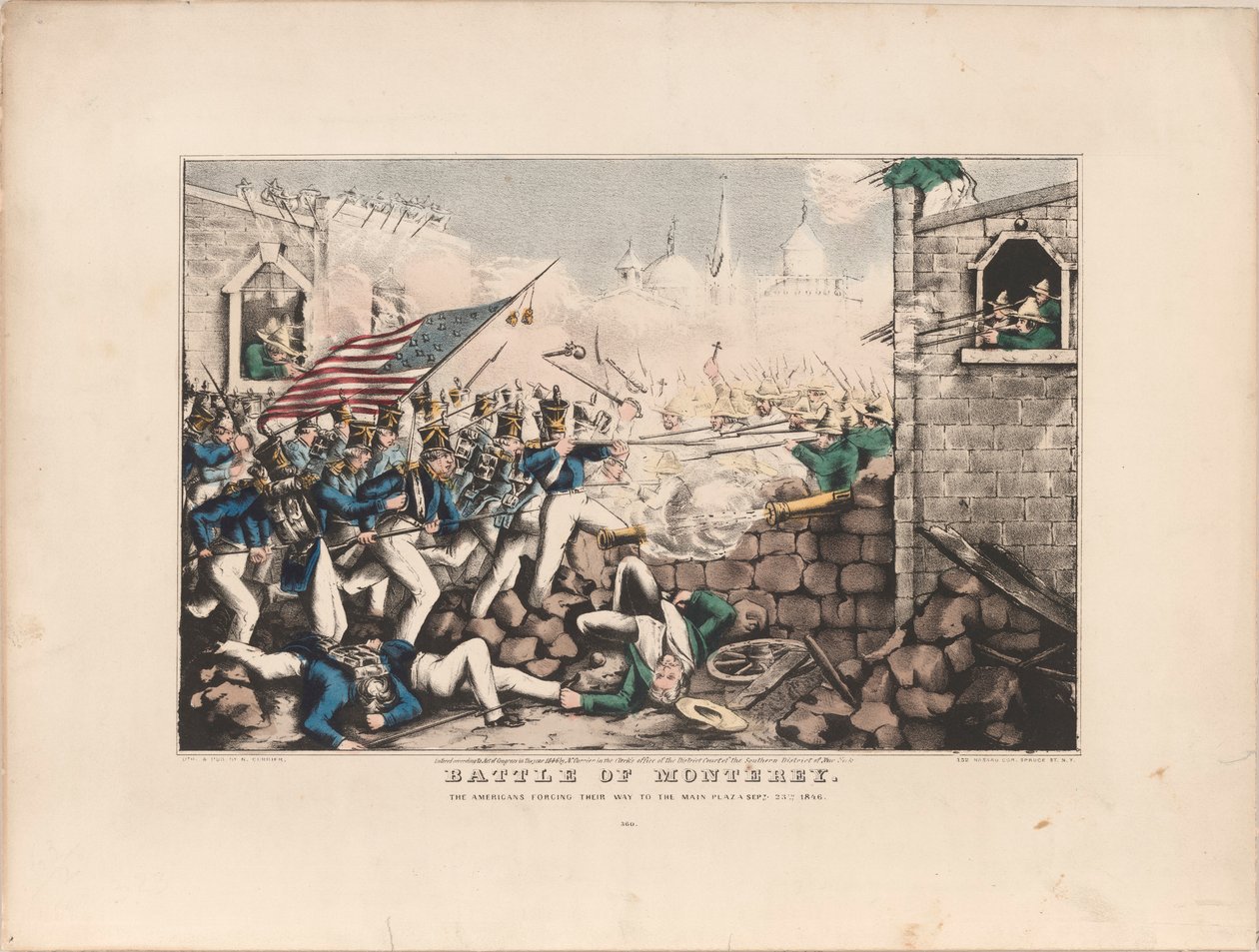Batalha de Monterey / Os americanos forçando o seu caminho para a praça principal, 23 de Setembro de 1846 de Nathaniel Currier