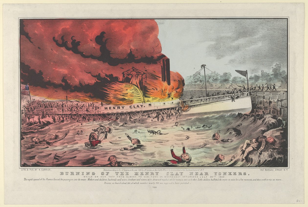 Queima do Henry Clay perto de Yonkers-enquanto em sua viagem de Albany a Nova York em quarta-feira..., 1852. de Nathaniel Currier